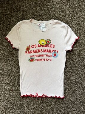 Tilly's Light Pink Los Angeles Farmers Market Graphic Tee with Red Trim Small